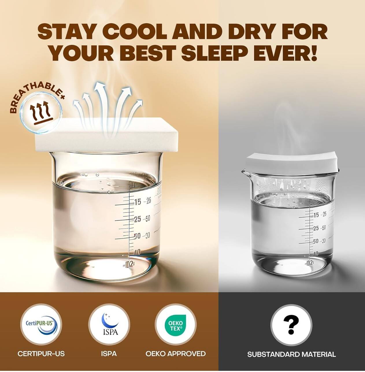 STAY COOL AND DRY FOR YOUR BEST SLEEP EVER!

BREATHABLE+

CertiPUR-US
ISPA
OEKO TEX
CERTIPUR-US
ISPA
OEKO APPROVED
SUBSTANDARD MATERIAL