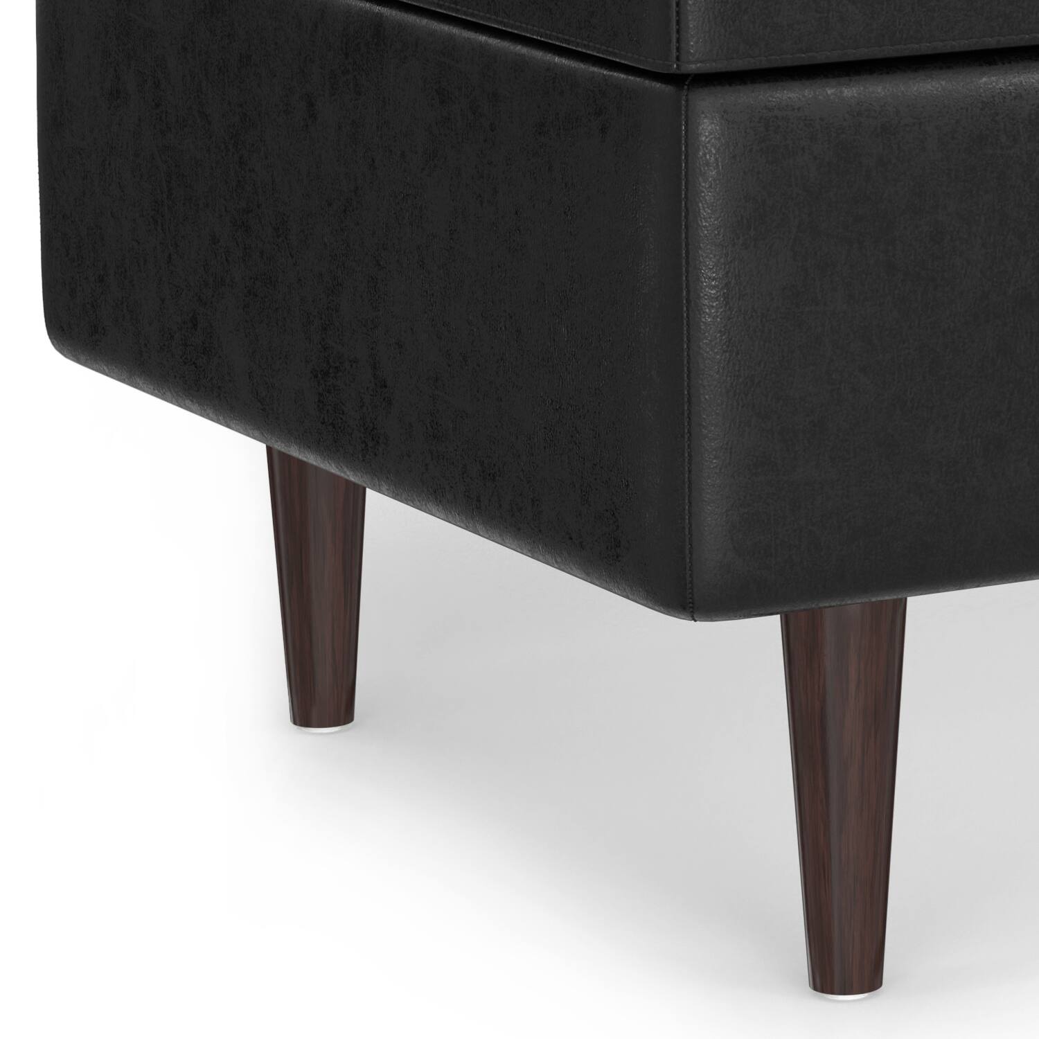 Alt View 6. Simpli Home - Shay 34 inch Wide Mid Century Modern Rectangle Coffee Table Storage Ottoman in Distressed Black Faux Leather, Assembled - Distressed Black.