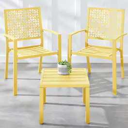 Best Choice Products - 3-Piece Stackable Patio Bistro Set, Outdoor Chat Furniture w/ 2 Chairs, Table - Yellow