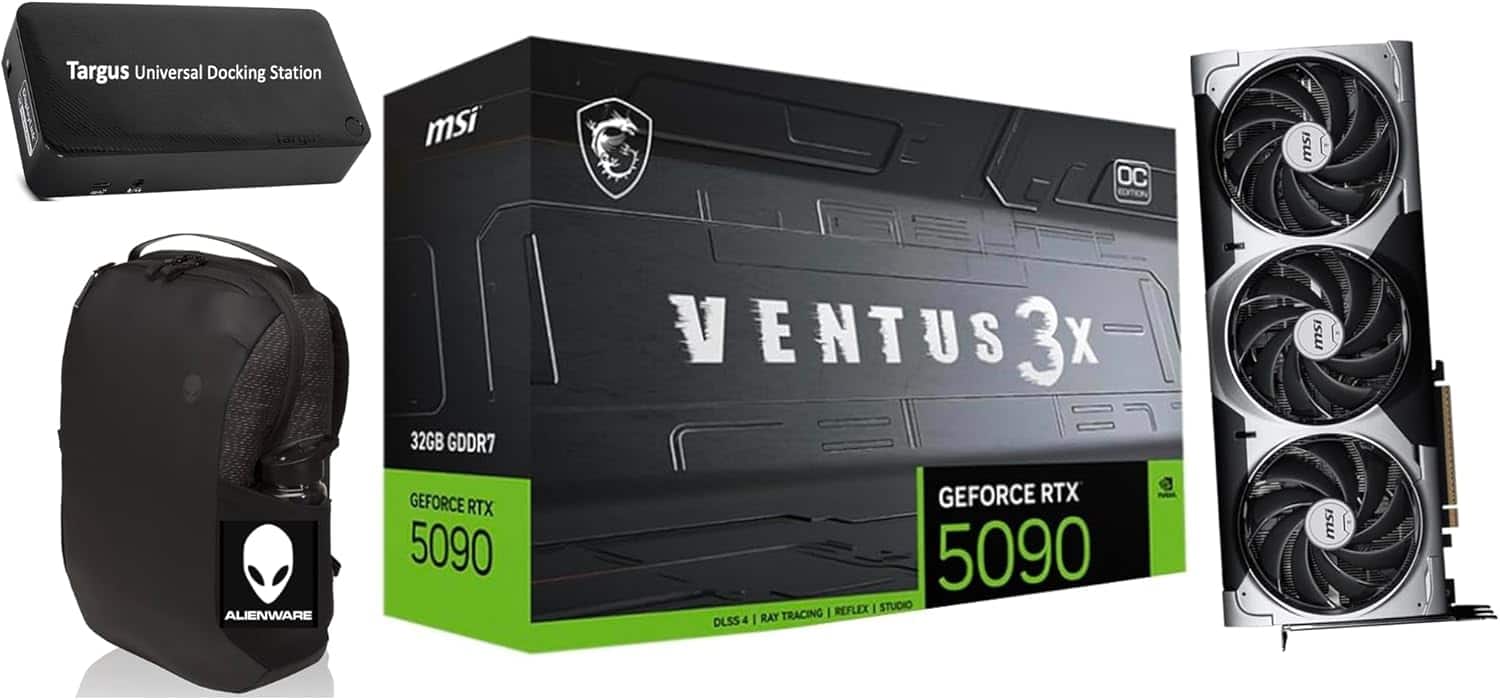 MSI - Ventus 3X FeForce RTX 5090 OC Edition 32GB GDDR7, PCI Express, Bundle with Targus dockstation and Alinware Backpack