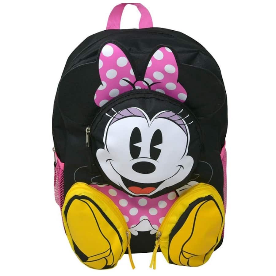Disney - Minnie Mouse Front Body 16" Backpack with 3D 3 Zipper Pockets - Multicolored