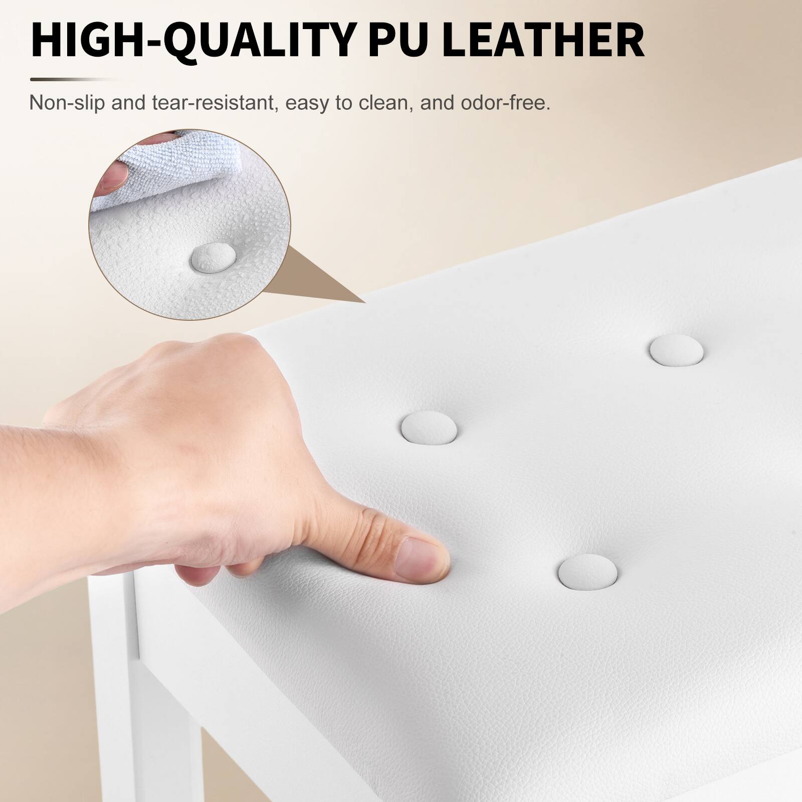 HIGH-QUALITY PU LEATHER  
Non-slip and tear-resistant, easy to clean, and odor-free.