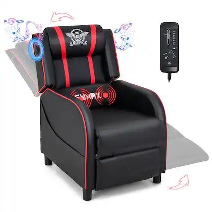 Front. Costway - Theater Style Massage Gaming Chair - Red and Black.