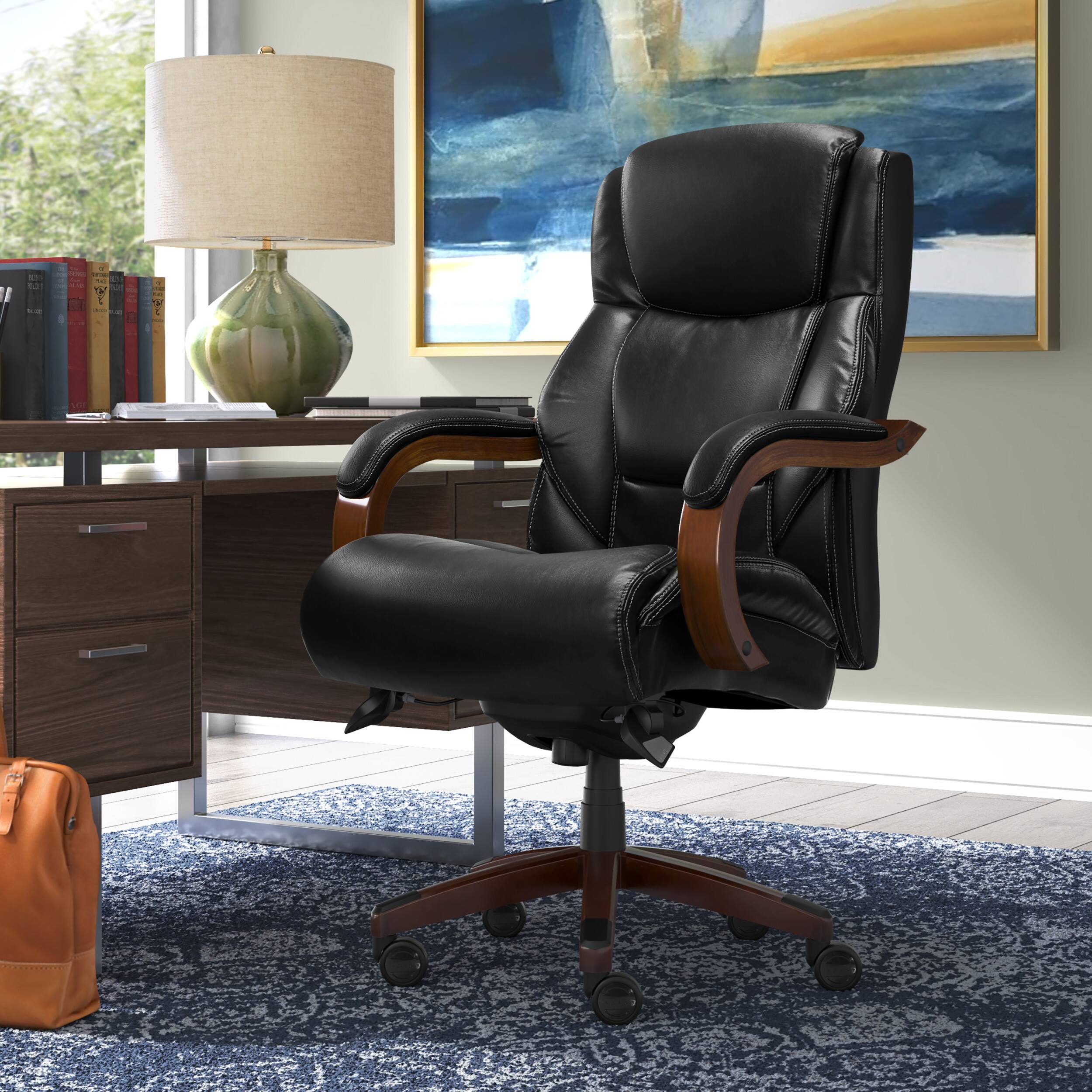 Angle. La-Z-Boy - Big & Tall Executive Office Chair with Lumbar Support Leather Ergonomic Reclining Office Chair with Padded Arms - Jet Black/Mahogany.