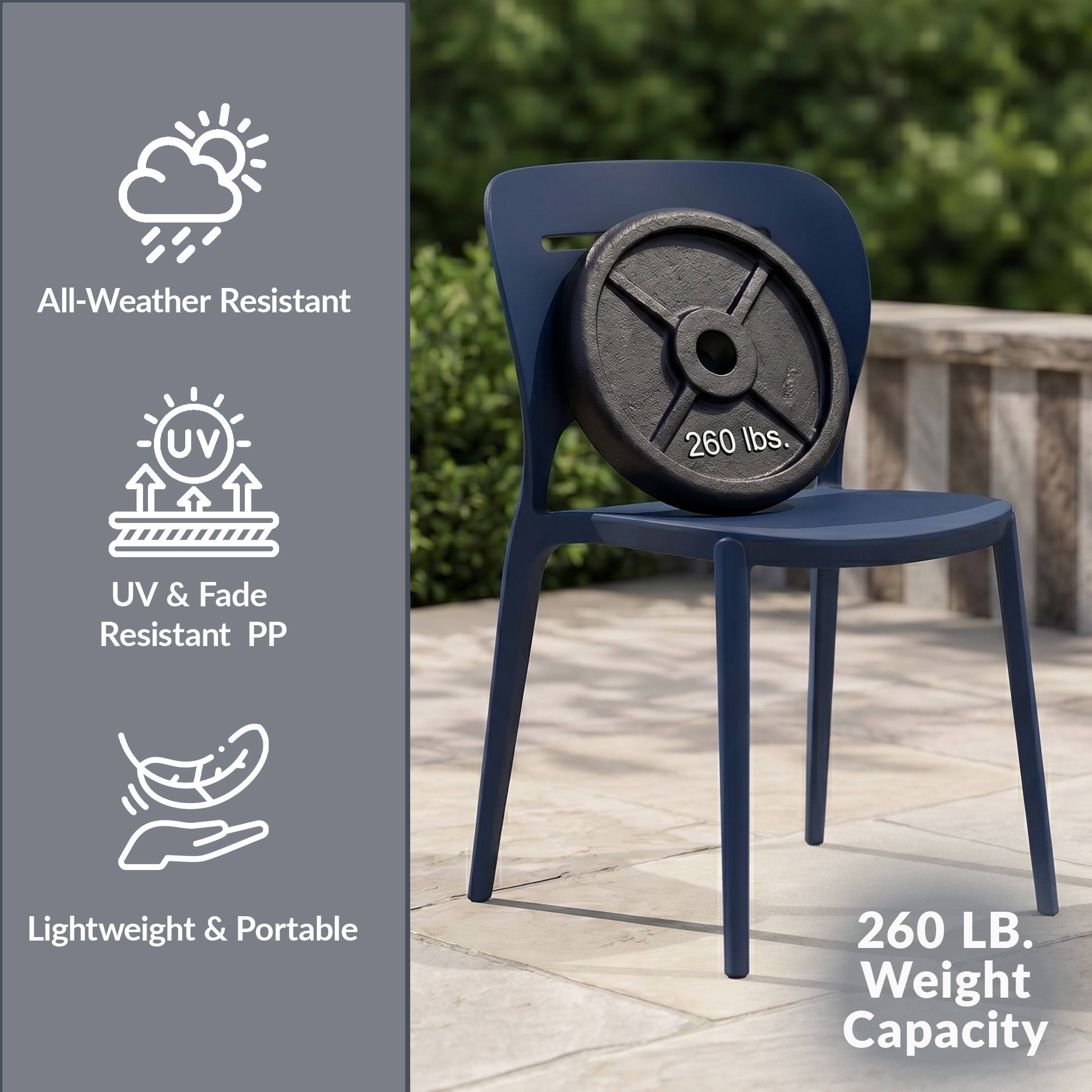 All-Weather Resistant  
UV & Fade Resistant PP  
Lightweight & Portable  
260 LB. Weight Capacity