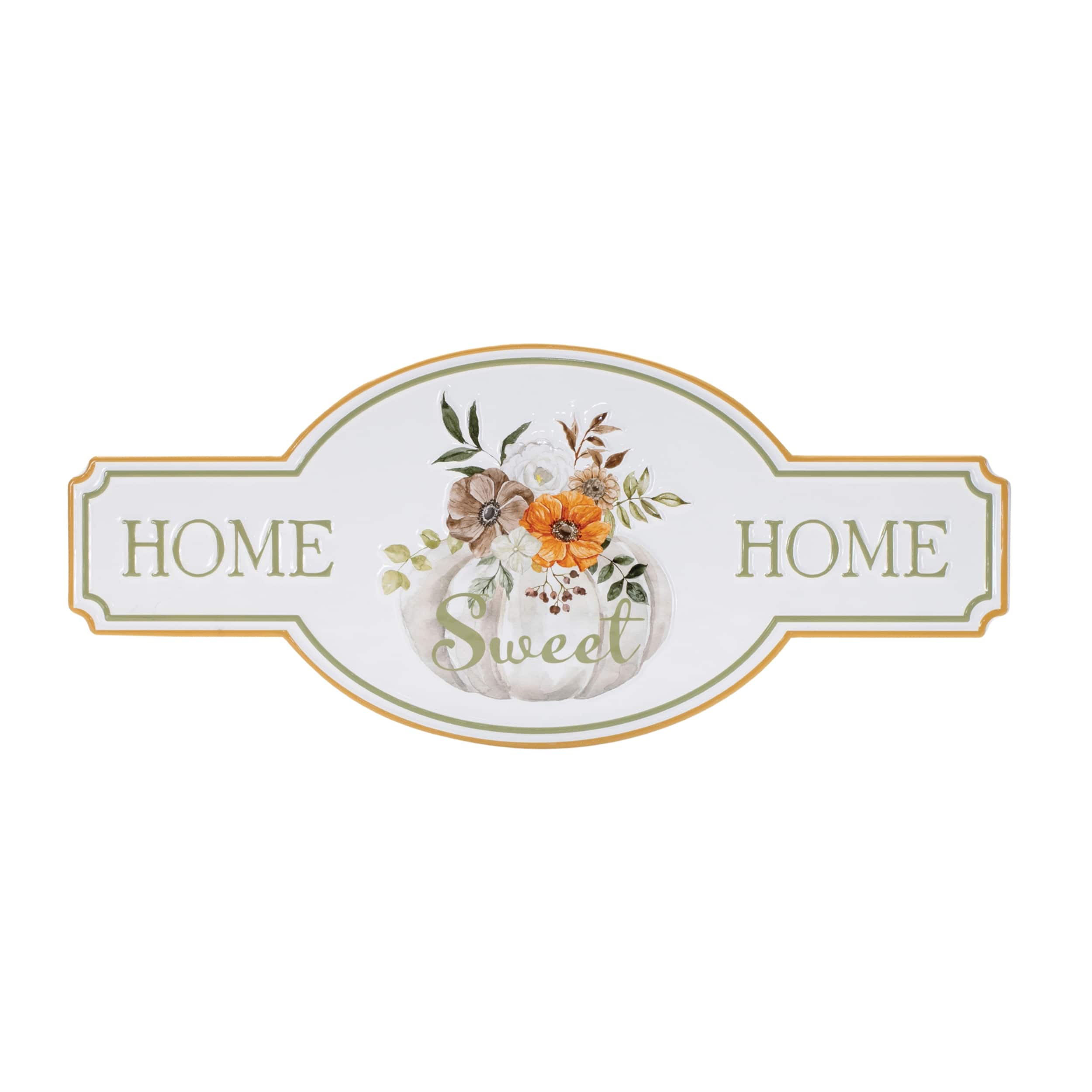 BreeBe - Metal Fall Home Sweet Home Sign 21.75"L - White, Green, Brown