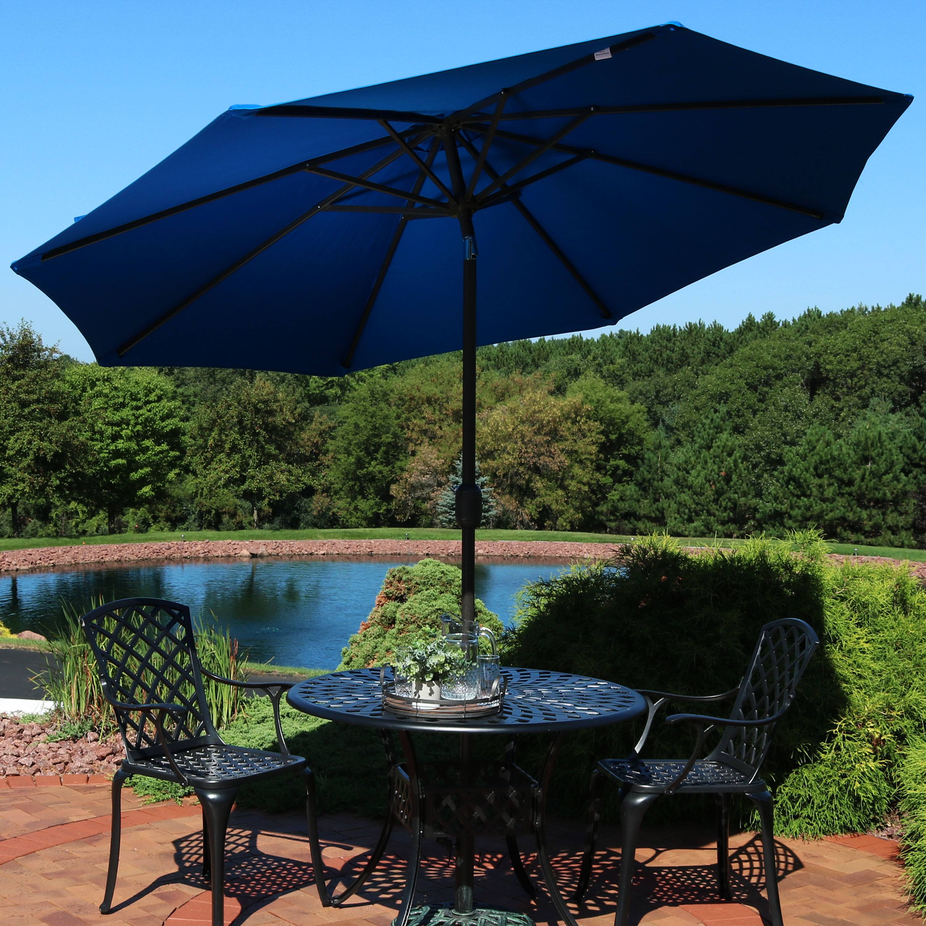 Alt View 4. Sunnydaze - 9 ft Sunbrella Patio Umbrella with Tilt and Crank - Pacific Blue.