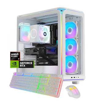 iBUYPOWER - Element Gaming Desktop PC AMD Ryzen 7 9700F 2025 NVIDIA GeForce RTX 5070 12GB 32GB DDR5 1TB NVMe SSD Storage - White