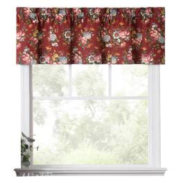 Ellis Curtain - Ellis Bella Rose Stylish Medium Scale Printed Floral Pattern 1.5" Rod Pocket Tailored Valance for Windows 58"x15" - Red