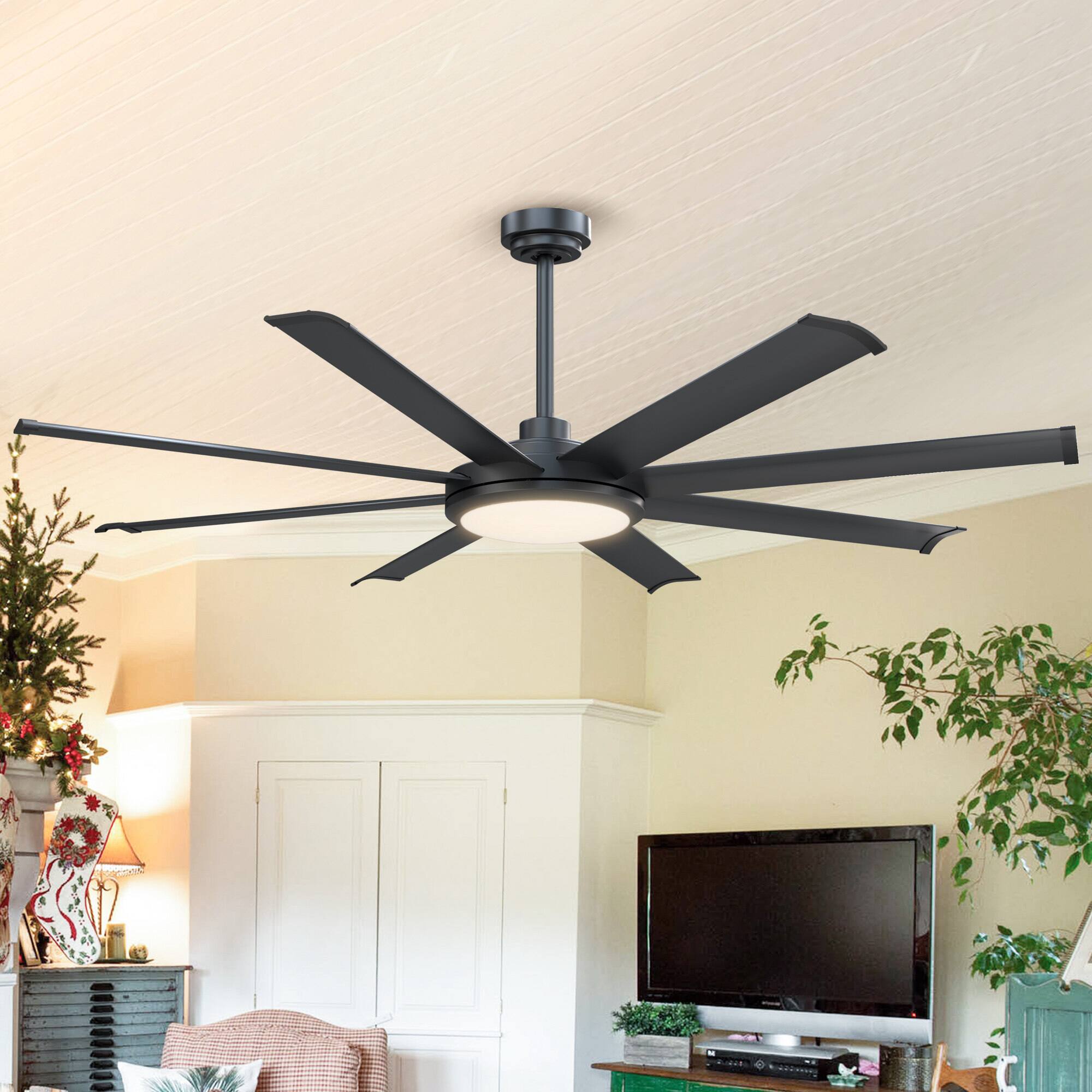 Alt View 6. Parrot Uncle - 60" Modern Matte Black LED Ceiling Fan with Light and Remote - Black.