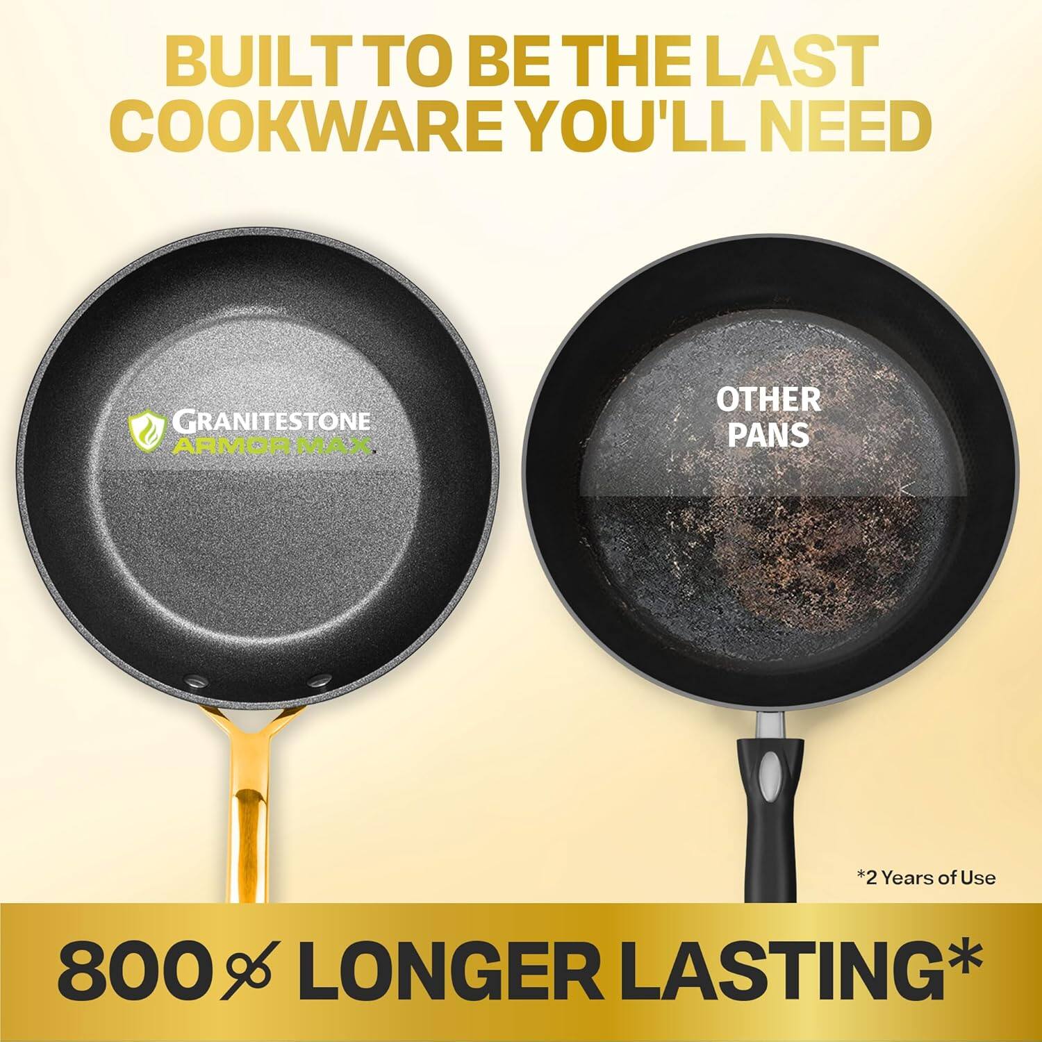 Granitestone - Armor Max Gold 12 in Nonstick Hard Anodized Frying Pan - Black - Thumbnail 4