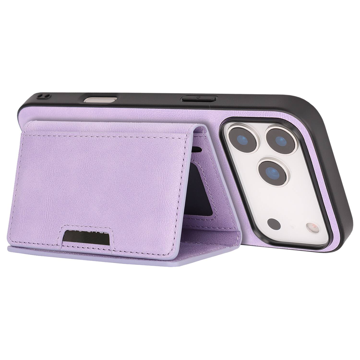 Back. Dteck - 2-in-1 Magnetic Wallet Case for Apple iPhone 17 Pro Max, Shockproof PU Leather Cover with Detachable 7-Card Holder - Purple.