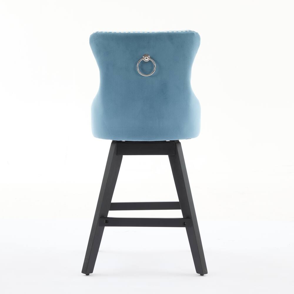 Alt View 4. Loheer - Loheer Swivel Velvet Barstools Set of 2 Light Blue Button Tufted Bar Chairs Wooden Legs Chrome Nailhead Trim - Light Blue.