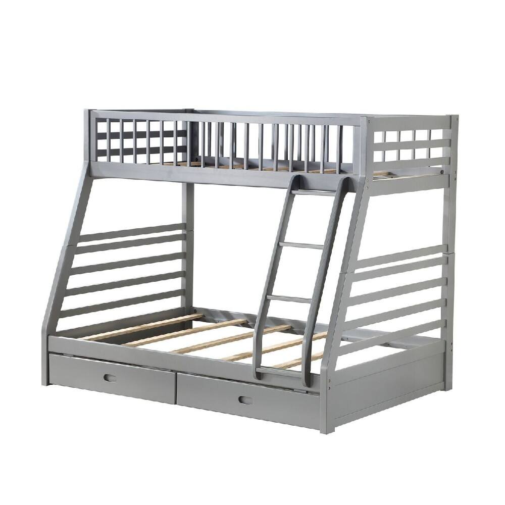 Front. Manhattan Lane - Transitional Twin Size Bunk Bed with Vertical Slats and Angled Ladder - Gray.