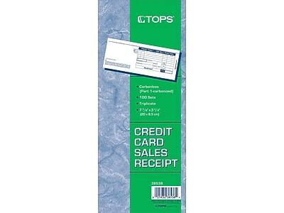 TOPS Carbonless [Part 1 carbonized]  
100 Sets  
Triplicate  
3 1/2" x 8 1/4" (89 x 210 mm)  

CREDIT CARD SALES RECEIPT  

39539