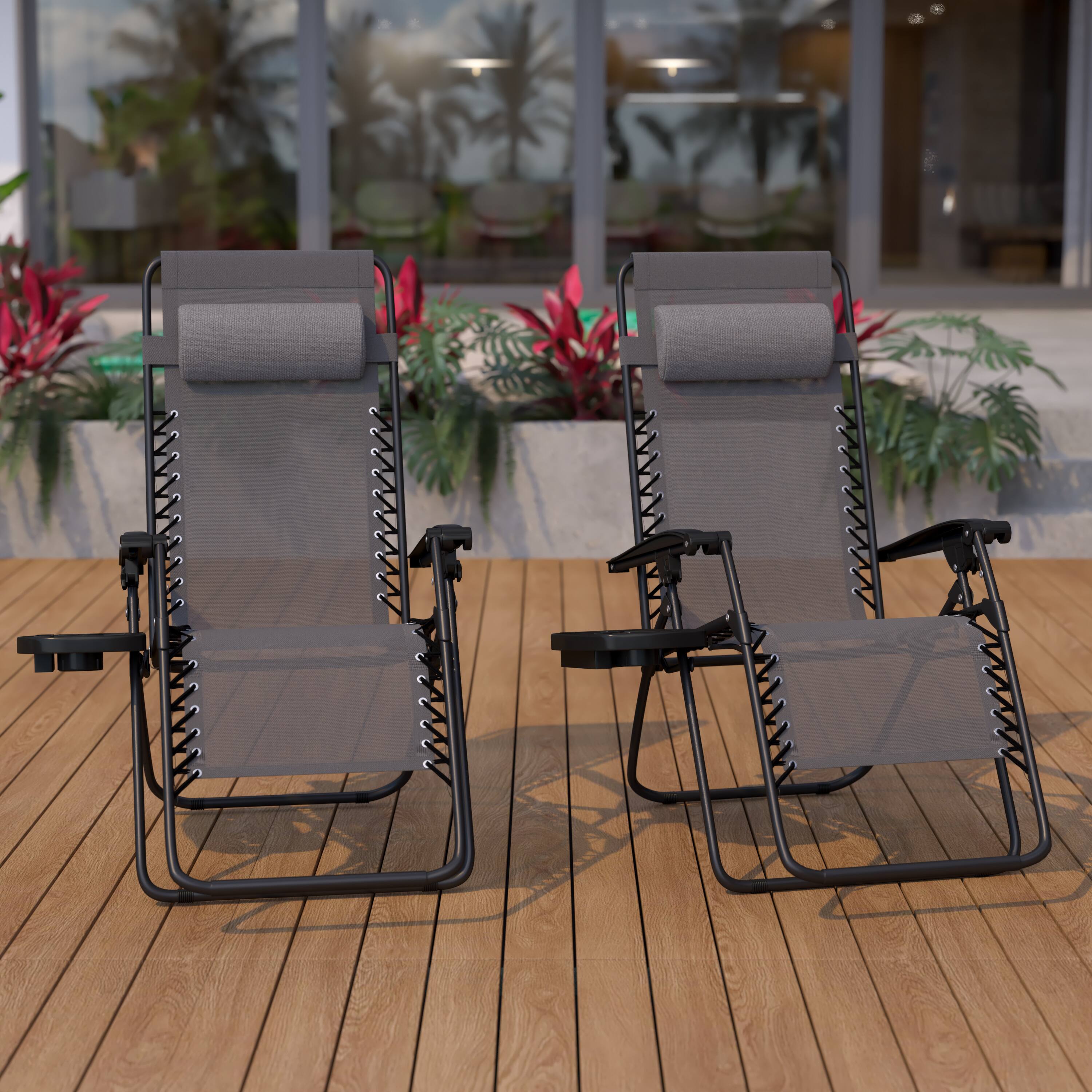 Alt View 2. Emma + Oliver - 2 Pack Adjustable Mesh Zero Gravity Lounge Chair with Cup Holder Tray - Gray.