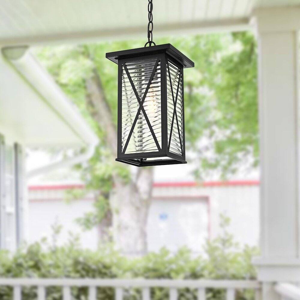 Alt View 5. Elegant Lighting - Jada 14 inch Outdoor Pendant in Black - Black And Clear.