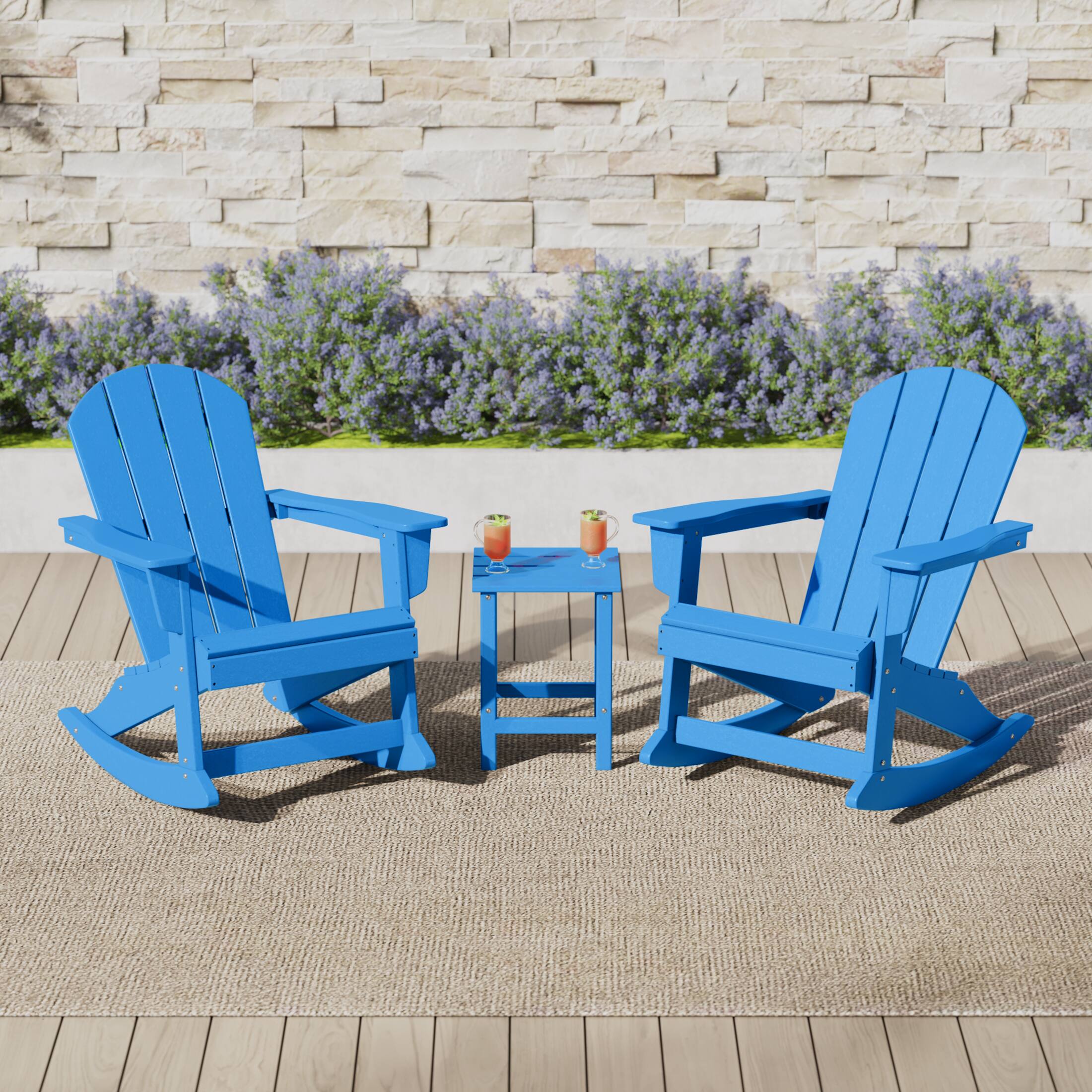 Angle. WestinTrends - WestinTrends Malibu 3-Piece set Outdoor / Patio Poly Adirondack rocking chairs with a side table ( 2 seater ) - Pacific Blue.