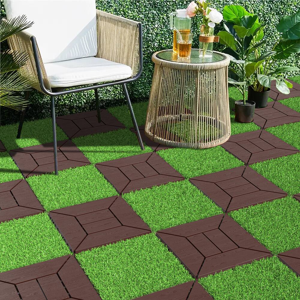Alt View 2. APRILSOUL - 44pcs 12in New Interlocking Deck Tiles Indoor Outdoor Brown - Brown.