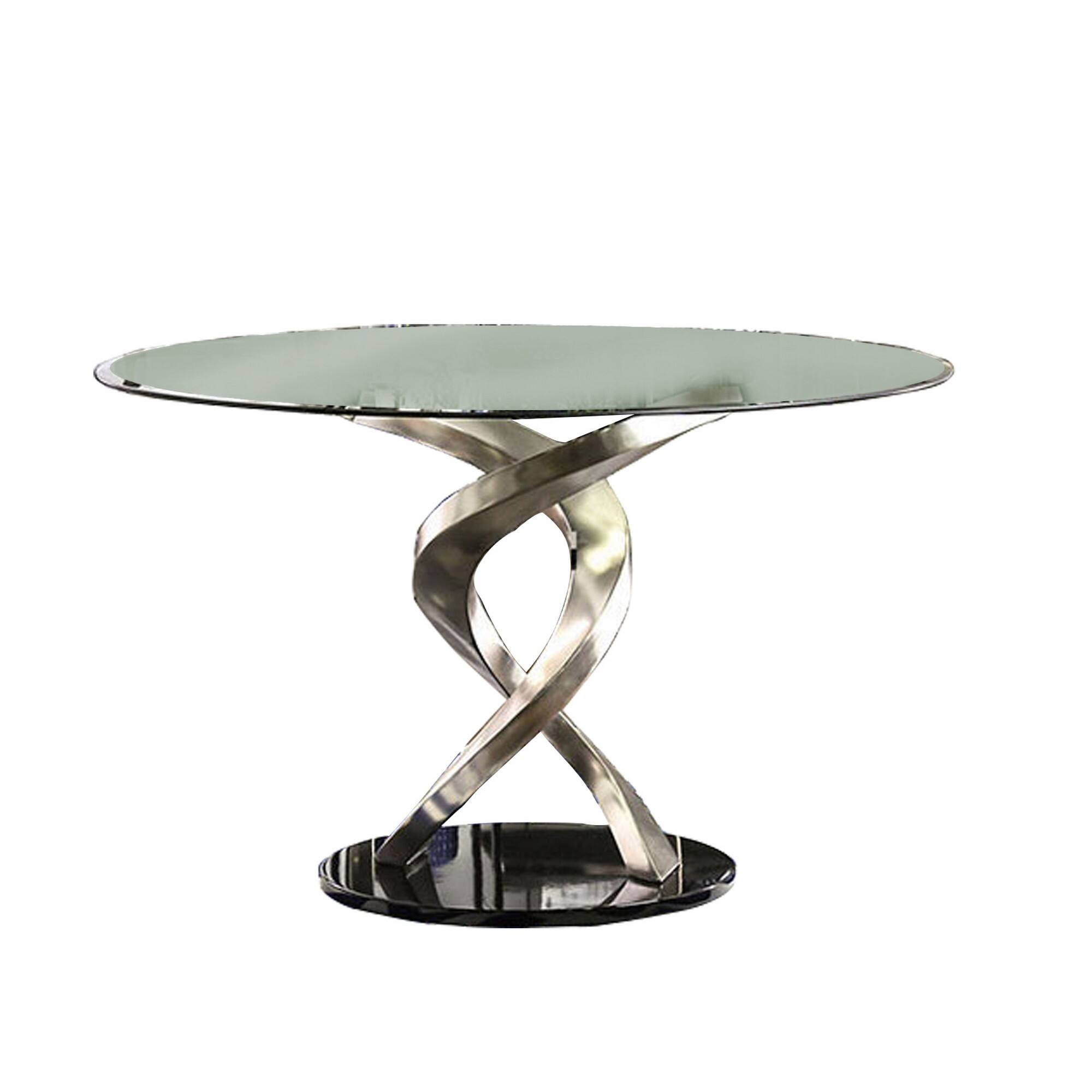 Front. Manhattan Lane - Contemporary Round Dining Table with Swirl Metal Base - Black and Silver.