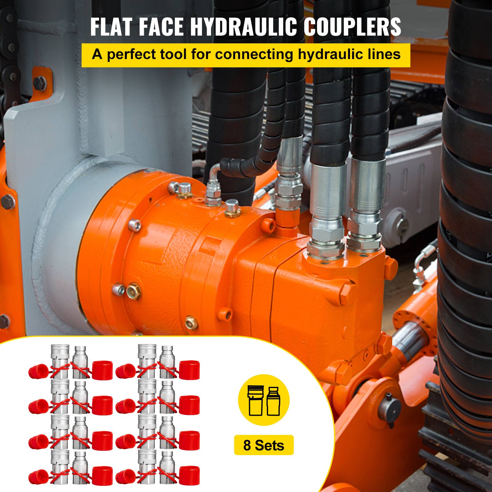 FLAT FACE HYDRAULIC COUPLERS  
A perfect tool for connecting hydraulic lines  

8 Sets