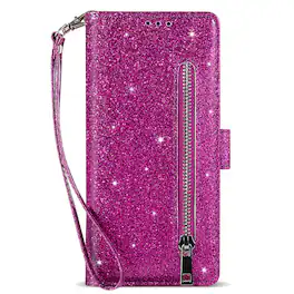 Dteck - for Samsung Galaxy Z Fold8 Ultra Phone Case Wallet with Credit Card Holder, Glitter PU Leather Lanyard Shockproof Cover - Purple