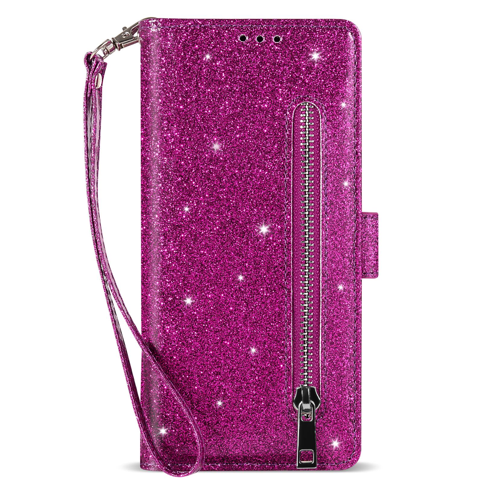 Dteck - for Samsung Galaxy Z Fold8 Ultra Phone Case Wallet with Credit Card Holder, Glitter PU Leather Lanyard Shockproof Cover - Purple