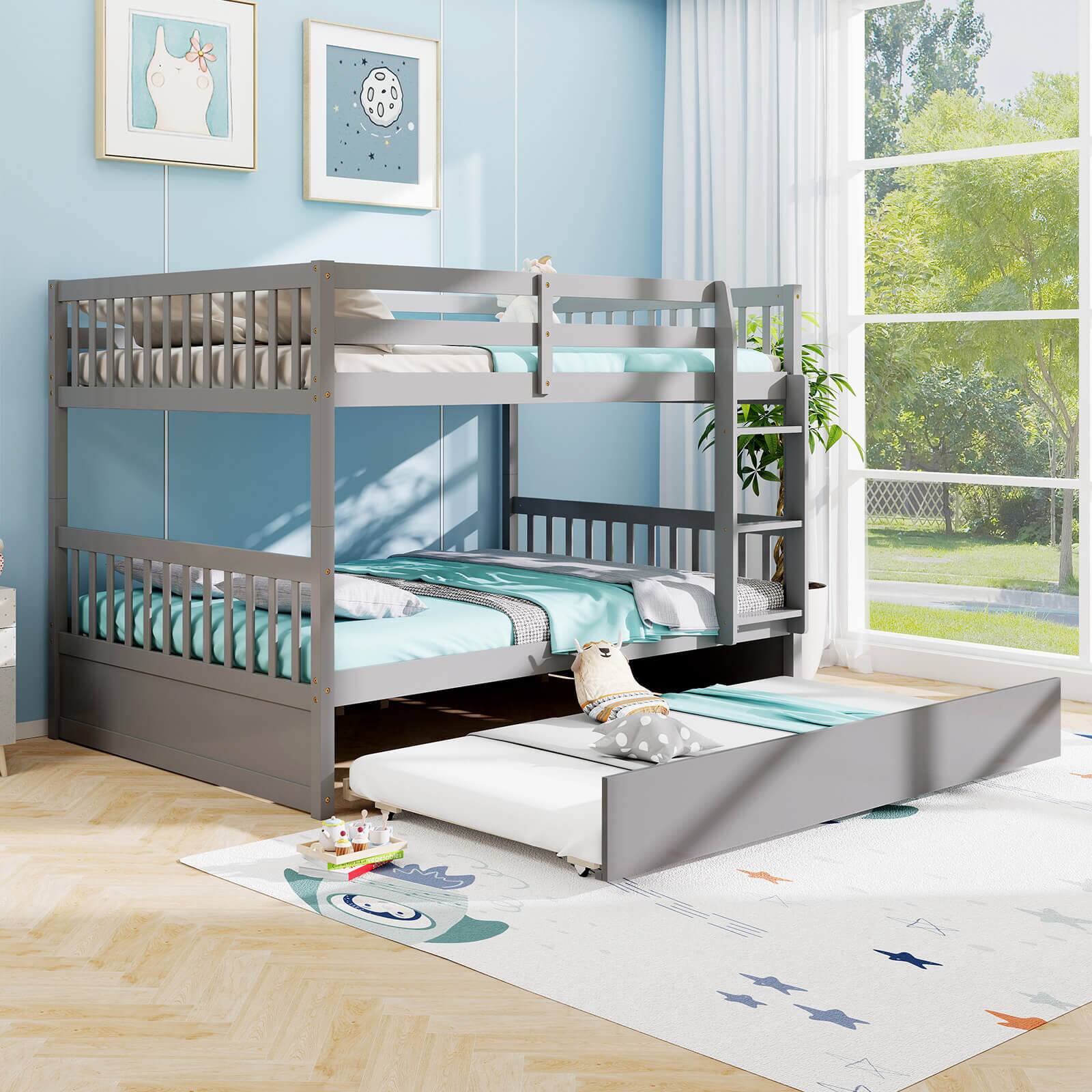 Costway Full over Full Bunk Bed with Trundle & Ladder Rail - Thumbnail 3