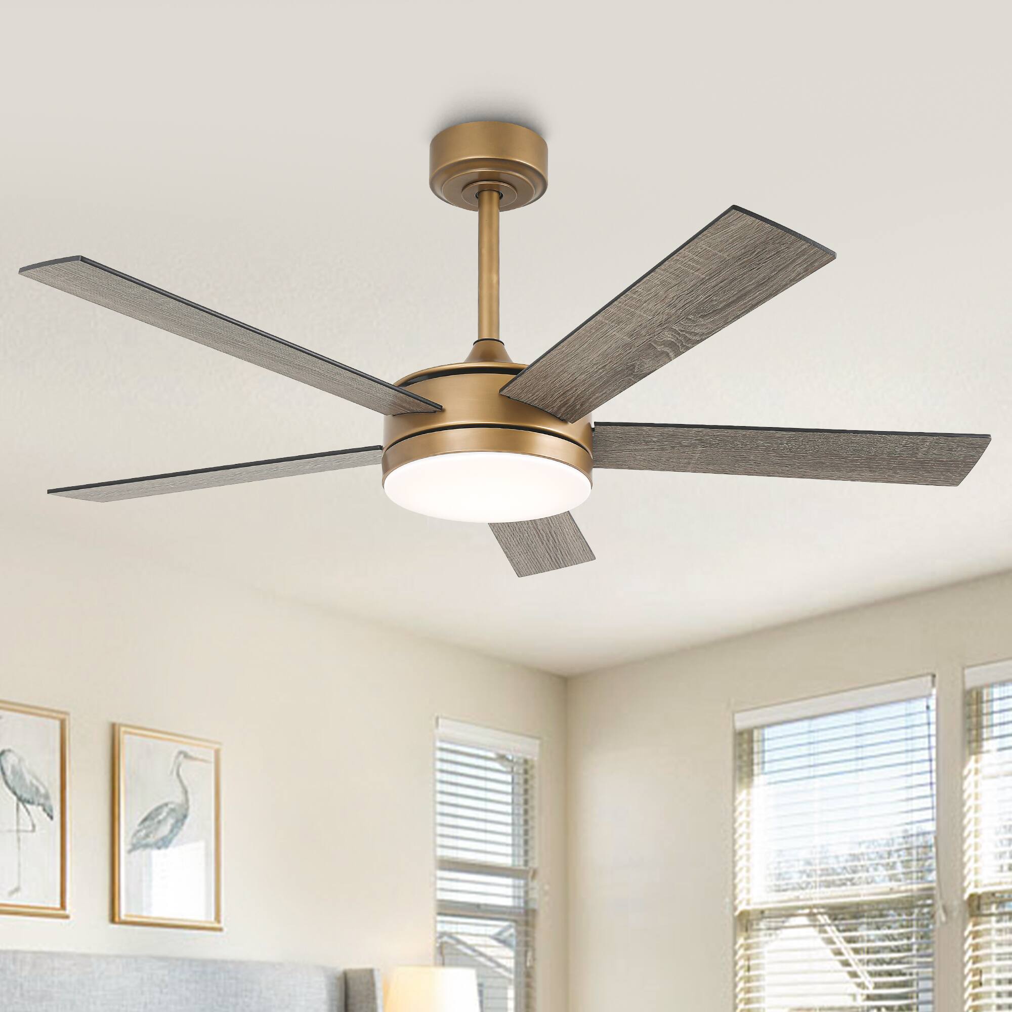 Alt View 2. Vaczon - 52" Transition Dimmable LED Smart Ceiling Fan with Light and App, Remote and Reversible Blades - Gold.