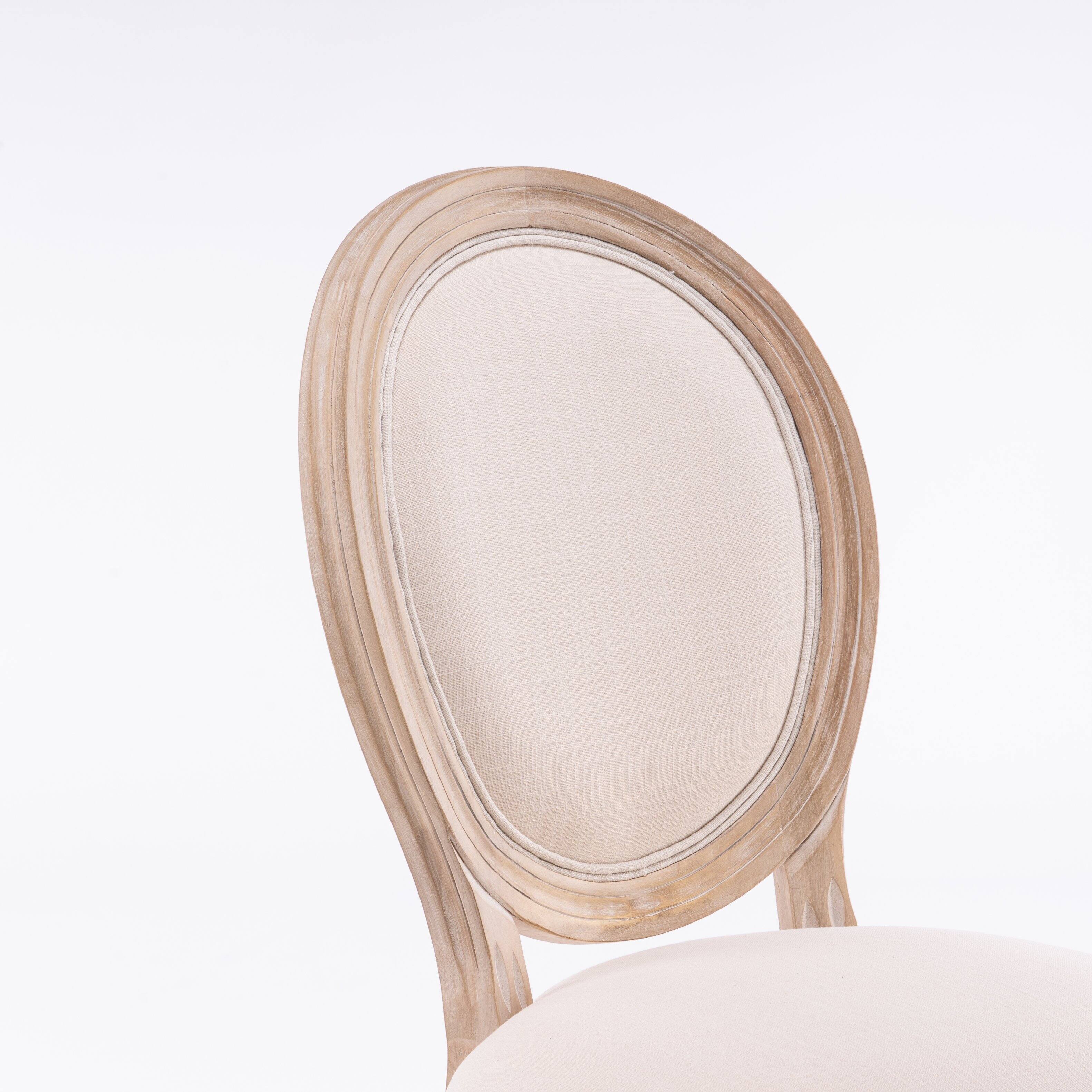 Angle. Lirago - 19 Inch French Style Dining Chairs Set of 2 Linen Fabric Upholstered Oval Back Solid Wood Frame - Beige.