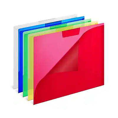 Front. Staples - Heavyweight Plastic File Jackets, Letter Size, Assorted Colors, 5/Pack - Assorted Colors.