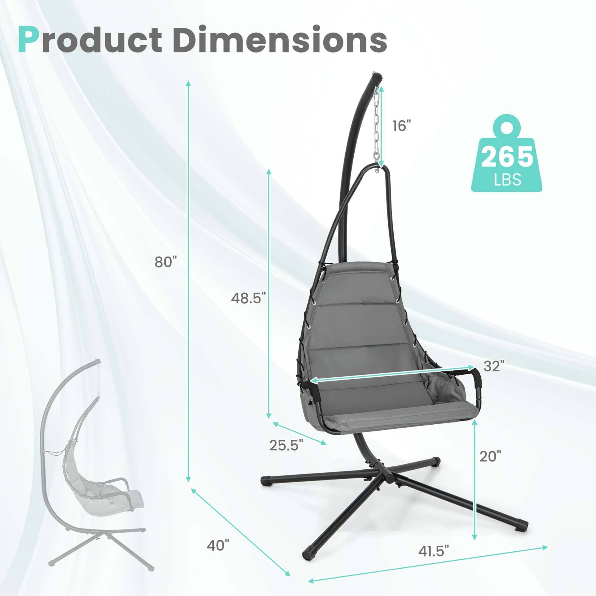 Product Dimensions:  
- Height: 80"  
- Width: 48.5"  
- Depth: 41.5"  
- Seat Height: 25.5"  
- Seat Width: 32"  
- Armrest Height: 16"  
- Weight Capacity: 265 LBS