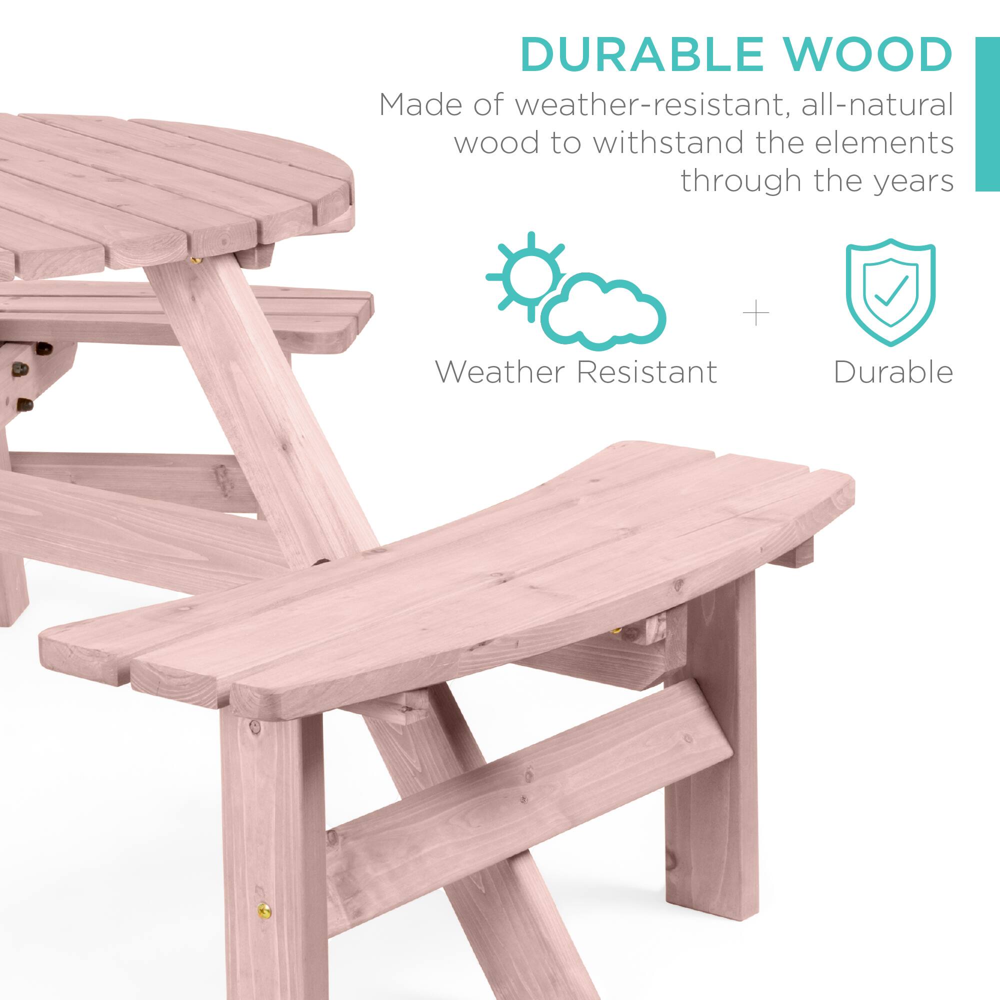 DURABLE WOOD  
Made of weather-resistant, all-natural wood to withstand the elements through the years  

Weather Resistant + Durable
