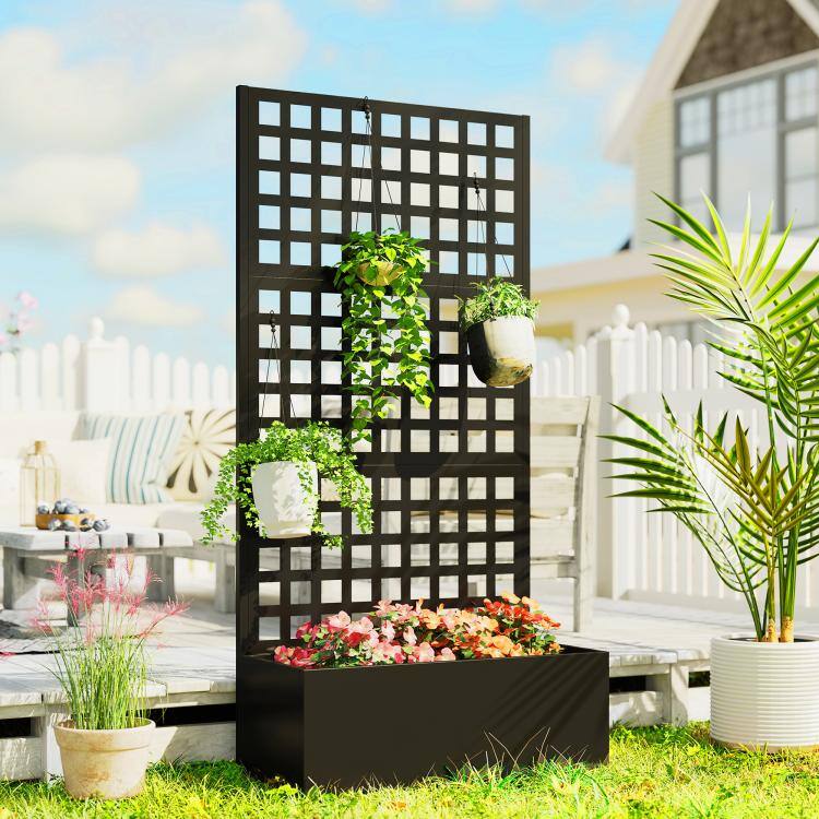 Alt View 1. PULUZ - Galvanized Raised Garden Bed Planter Box with Trellis for Climbing Plants, Vegetable, Vines - Black.
