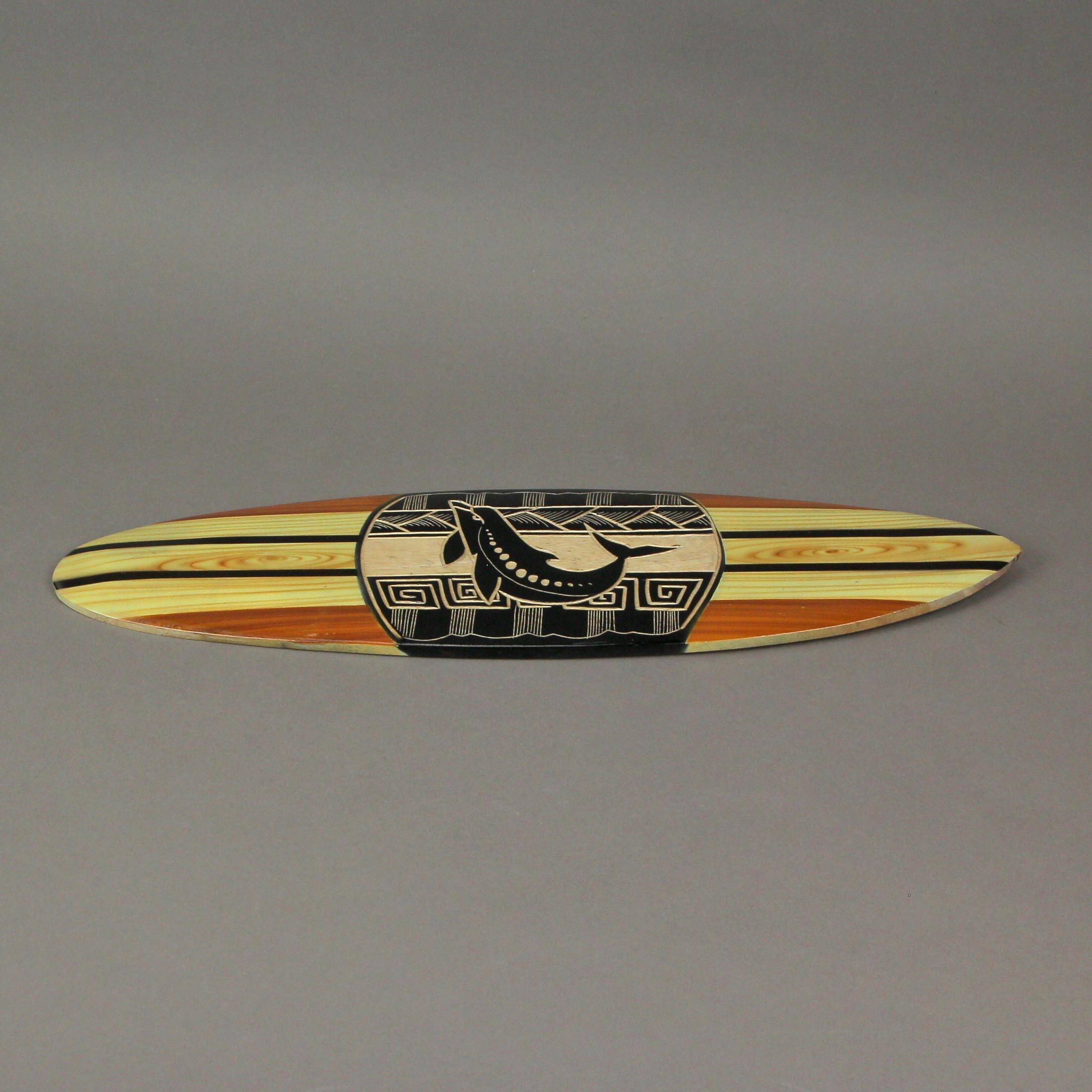 Alt View 4. Things2Die4 - Hand Crafted Wooden Tribal Dolphin Design Surfboard Wall Hanging 20 Inches Brown - Brown.