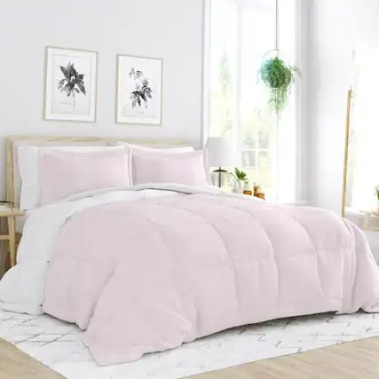 Front. Hivvago - Twin/Twin XL 2-Piece Microfiber Reversible Comforter Set Blush Pink and White - Blush Pink and White.