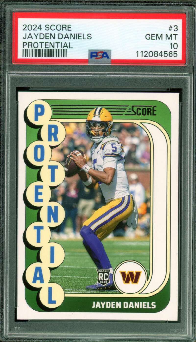 2024 SCORE JAYDEN DANIELS POTENTIAL PSA #3 GEM MT 10 112084565 P R O T E N T I A L CORE 5 ROOKIE RC W CARD JAYDEN DANIELS BCA
