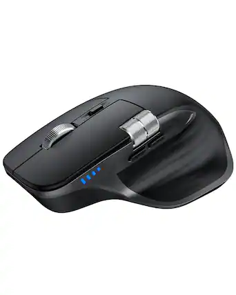 Front. PRIMEPLUS - Wireless Mouse with Rechargeable Ergonomic Optical, Side Scroll, 7 Buttons, Wide Compatibility - Bluetooth & 2.4G - Black.