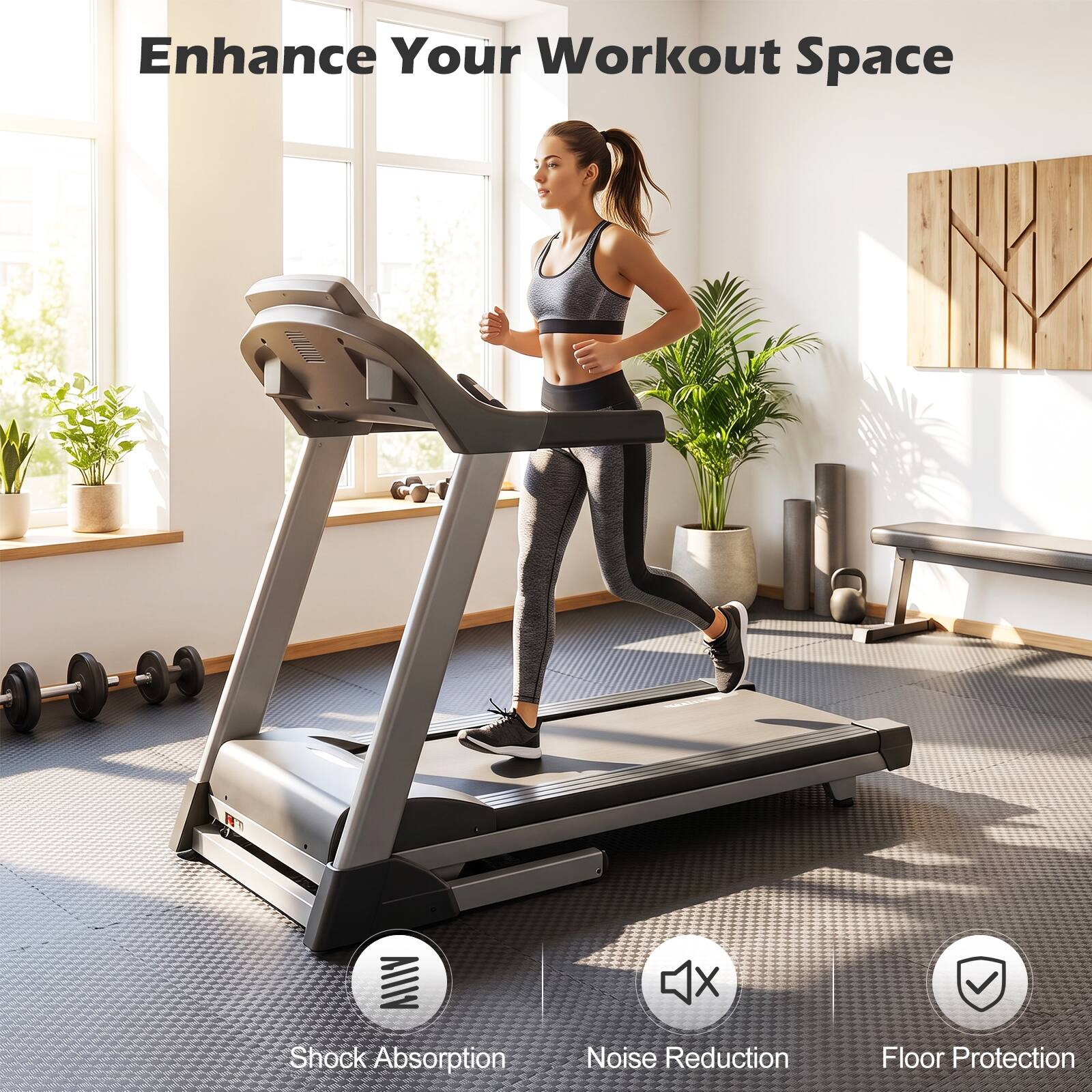 Enhance Your Workout Space

- Shock Absorption
- Noise Reduction
- Floor Protection