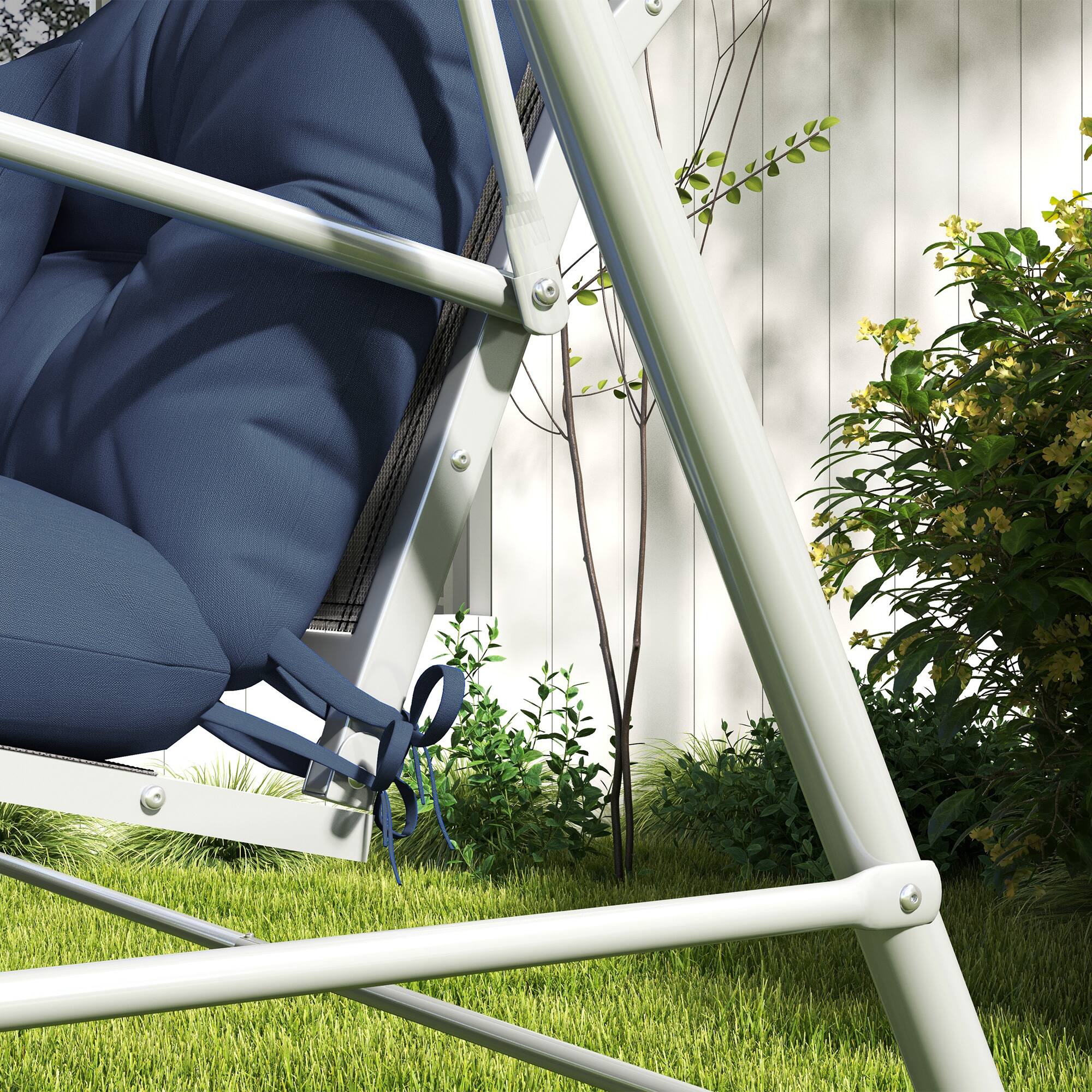 Alt View 8. Outsunny - 59" Tufted Bench Cushions & Throw Pillows, 4 Piece Swing Cushion Set, Indoor/Outdoor Replacement Bench Seat Pad - Blue.