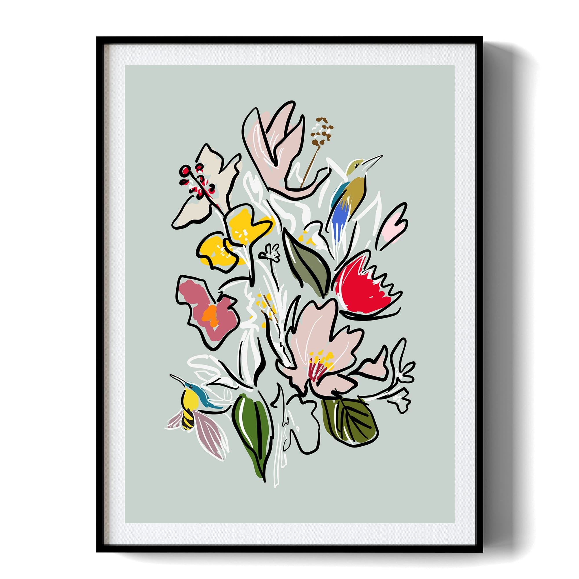 HOMLUX - 1 Piece Framed Floral Bouquet Canvas Wall Art Modern Botanical Wall Decor Flower Canvas Print 24 in. x 18 in - Multi-Colored