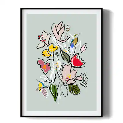 Front. HOMLUX - 1 Piece Framed Floral Bouquet Canvas Wall Art Modern Botanical Wall Decor Flower Canvas Print 36 in. x 24 in. - Multi-Colored.