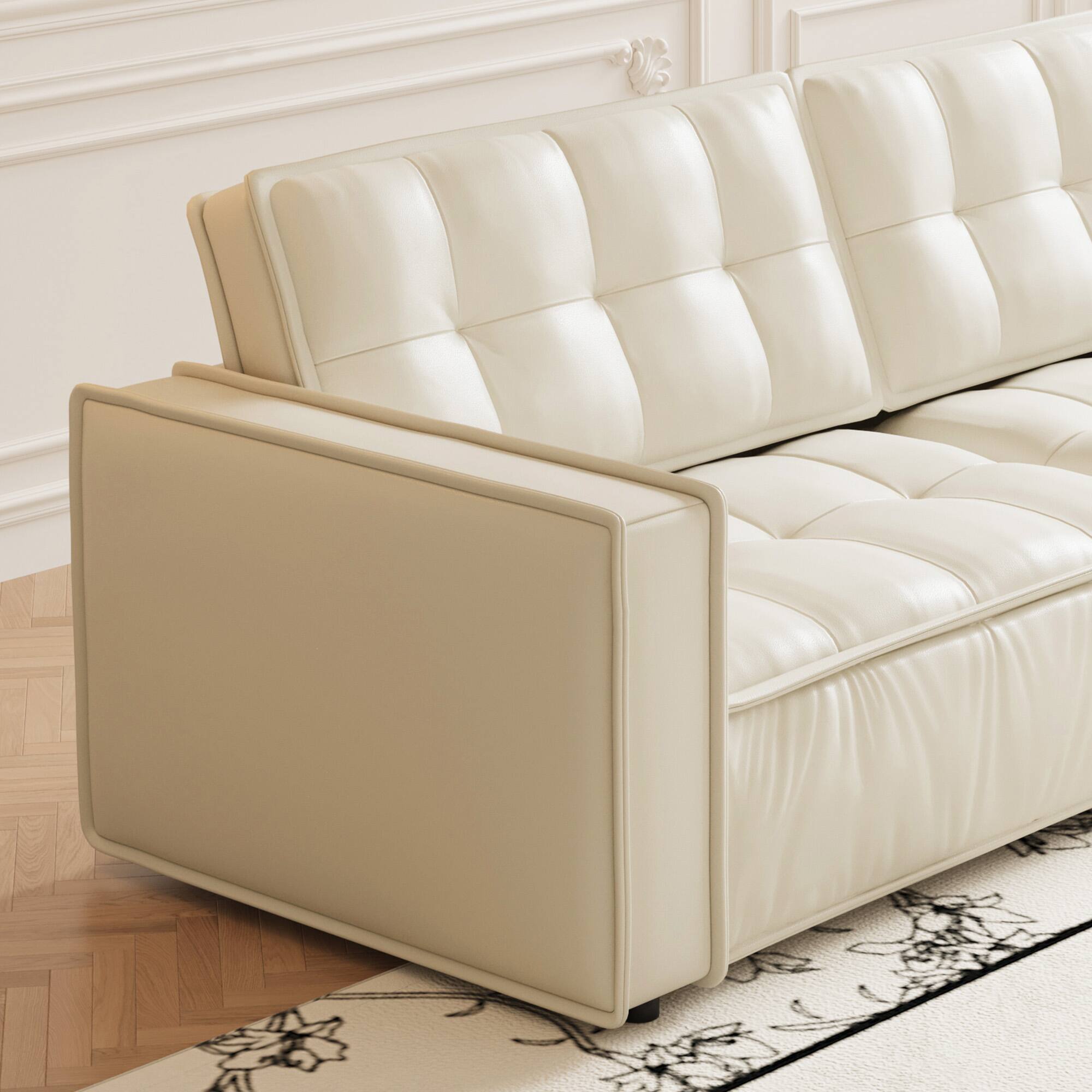 Alt View 2. luck idea - 95.2" Leather Sofa, Modern Living Room Combination Sofa - Off-white.