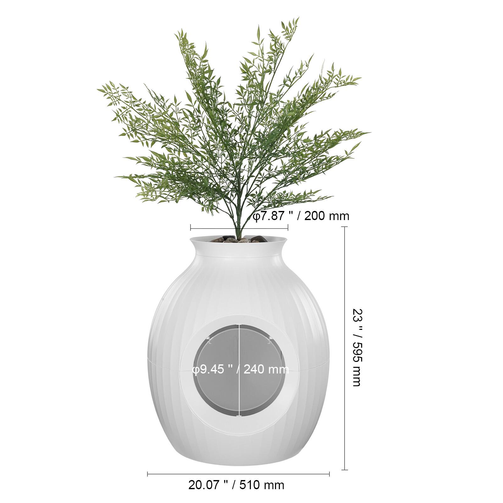 - Diameter: 7.87" / 200 mm
- Height: 23" / 595 mm
- Width: 20.07" / 510 mm
- Diameter of the opening: 9.45" / 240 mm