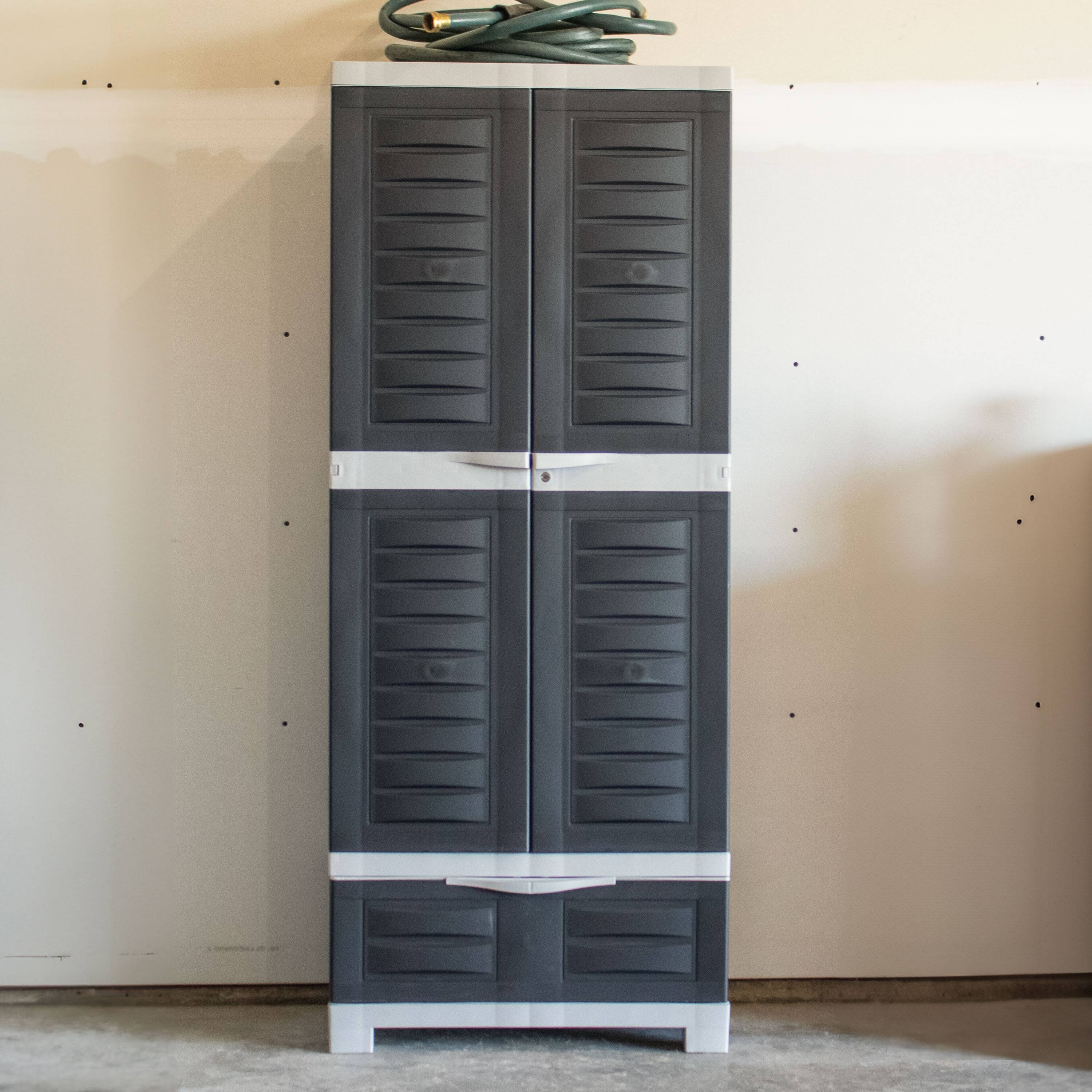 Alt View 5. Sunnydaze - Lockable Storage Cabinet with 3 Adjustable Shelves - Charcoal.