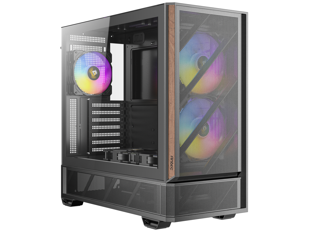 Alt View 1. Antec - Antec P30 ARGB, 5 Fans, Wood Accents, GPU Airflow, 360mm Radiator, Type-C, Mid-Tower ATX Case - Black.