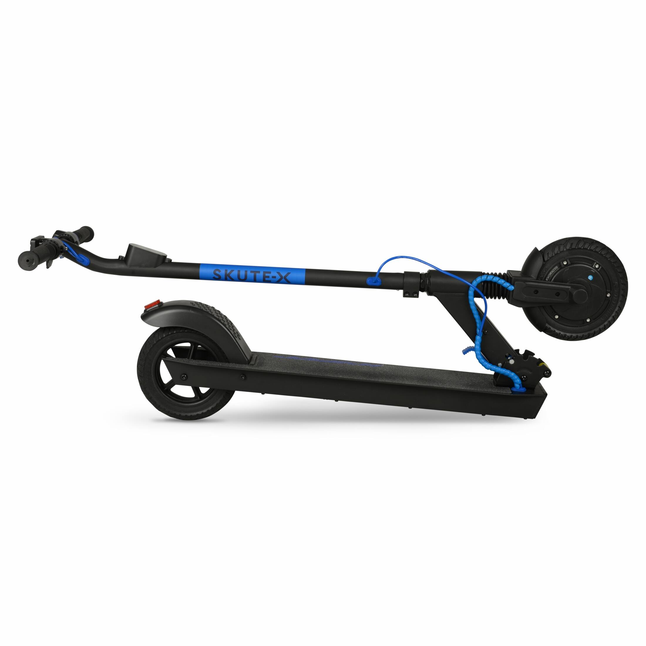 Back. Hyper - SKUTE X Adult & Teen Foldable Lithium Electric Scooter - 15MPH Speed - 12 Mile Range - Throttle -UL APPROVED & CERTIFIED - Black/Blue.