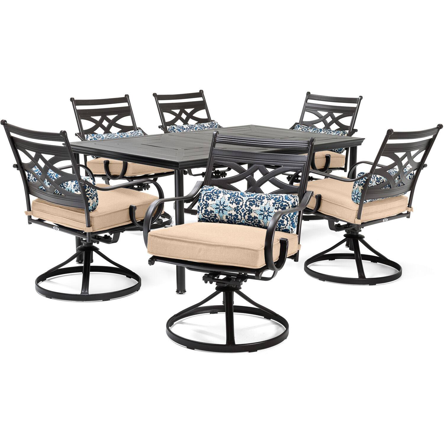 Front. Hanover - Montclair 7-Piece Dining Set with 6 Swivel Rockers and a 40" x 67" Dining Table - Tan/Brown.
