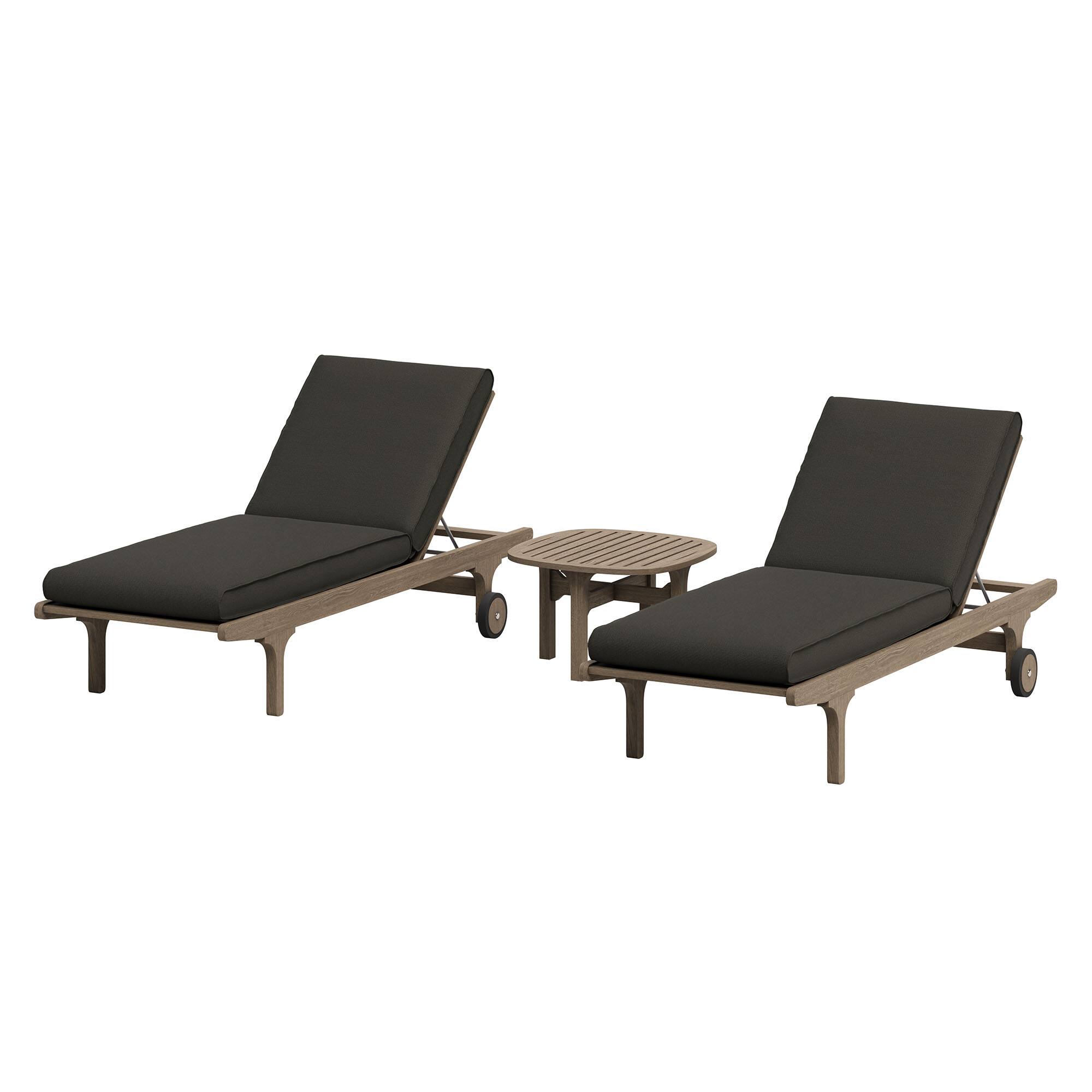 Front. Modway - Saratoga 3-Piece Teak Chaise Lounge Set - 2 Adjustable Chaise Lounges, Slatted Side Table - Weathered Gray Flint.