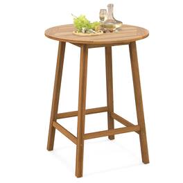 Gymax - 31.5'' Patio Round Bar Table Acacia Wood W/Umbrella Hole Indoors Outdoors - Natural